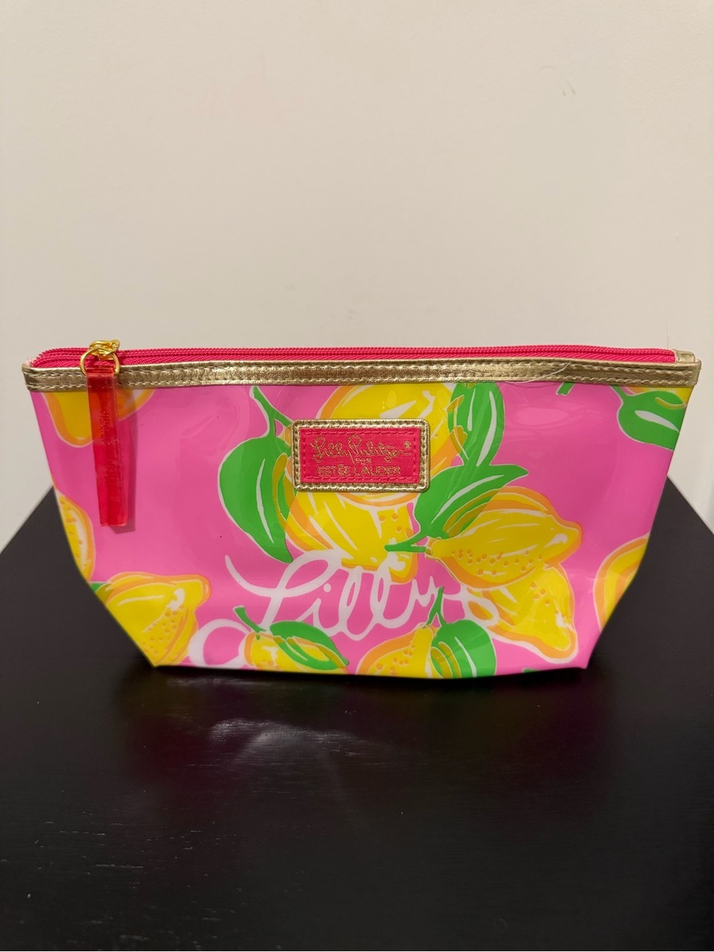 Lilly Pulitzer for Estée Lauder Pink Lemon Print Pouch with Gold Trim